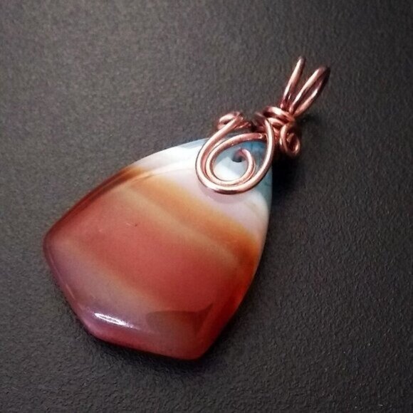 Copper Wire Wrapped - Banded Agate - Blue Sky & Red Desert Landscape - Southwest - Picture 6 of 8